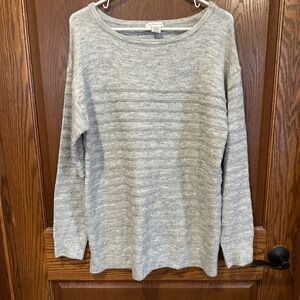 Liz Claiborne Womens L Gray Sparkle Stripe Long Sleeve Crew Neck Sweater